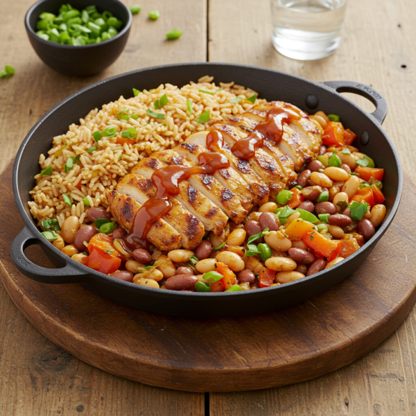 Beans, Rice, Grilled chicken sauce